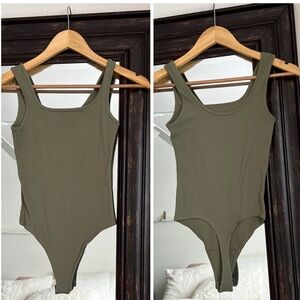 Abercrombie Green Rib Knit Thong Back Bodysuit